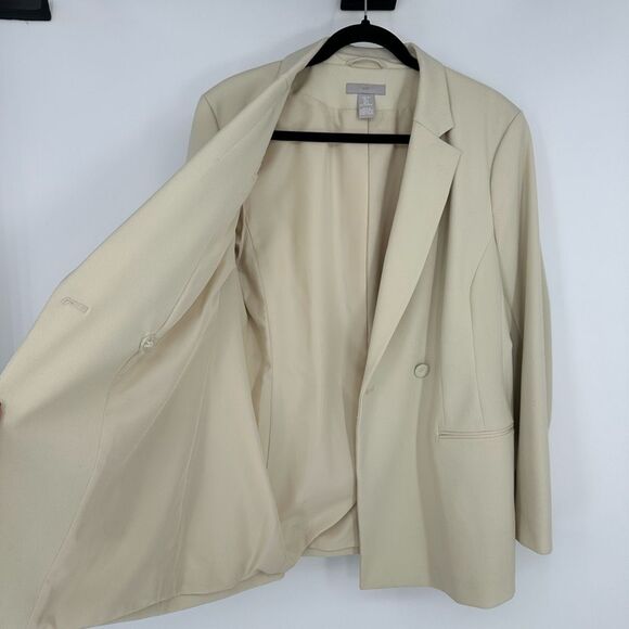 H&M Womens L Cream Oversized Blazer Structured One Button Minimalist Old Money - Picture 12 of 16